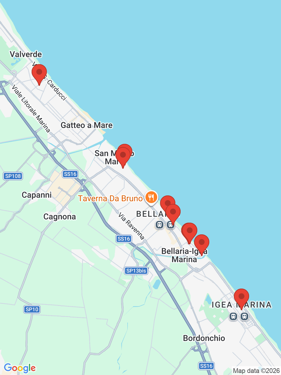 Mappa dei nostri hotel sulla Riviera Romagnola